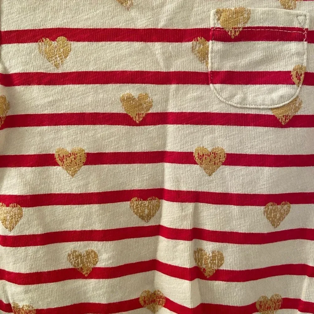 Baby Gap Long Sleeve Dress Red Striped Gold Hearts Chambray Skirt Girls Size 4T